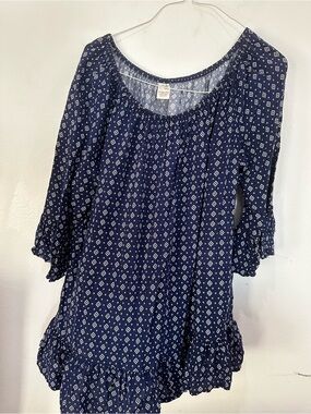 Terra & Sky Navy Blue Printed Tunic Top